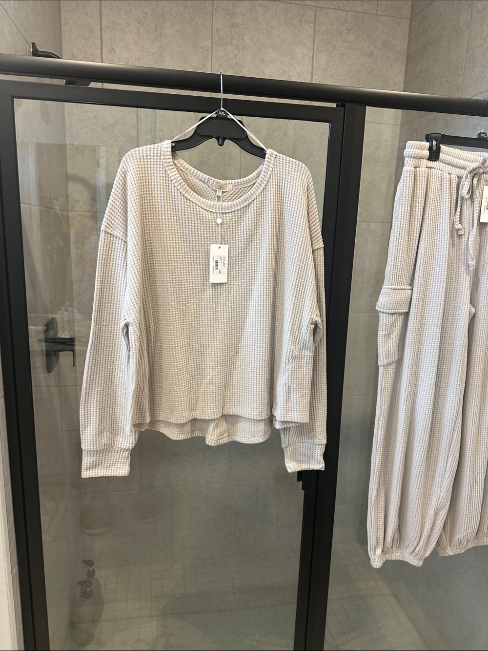 Chelsea & Violet Waffle-Knit Pajama Top - Light Beige